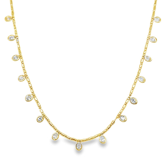 14KT GOLD OVAL BEZELED DIAMOND DANGLING NECKLACE
