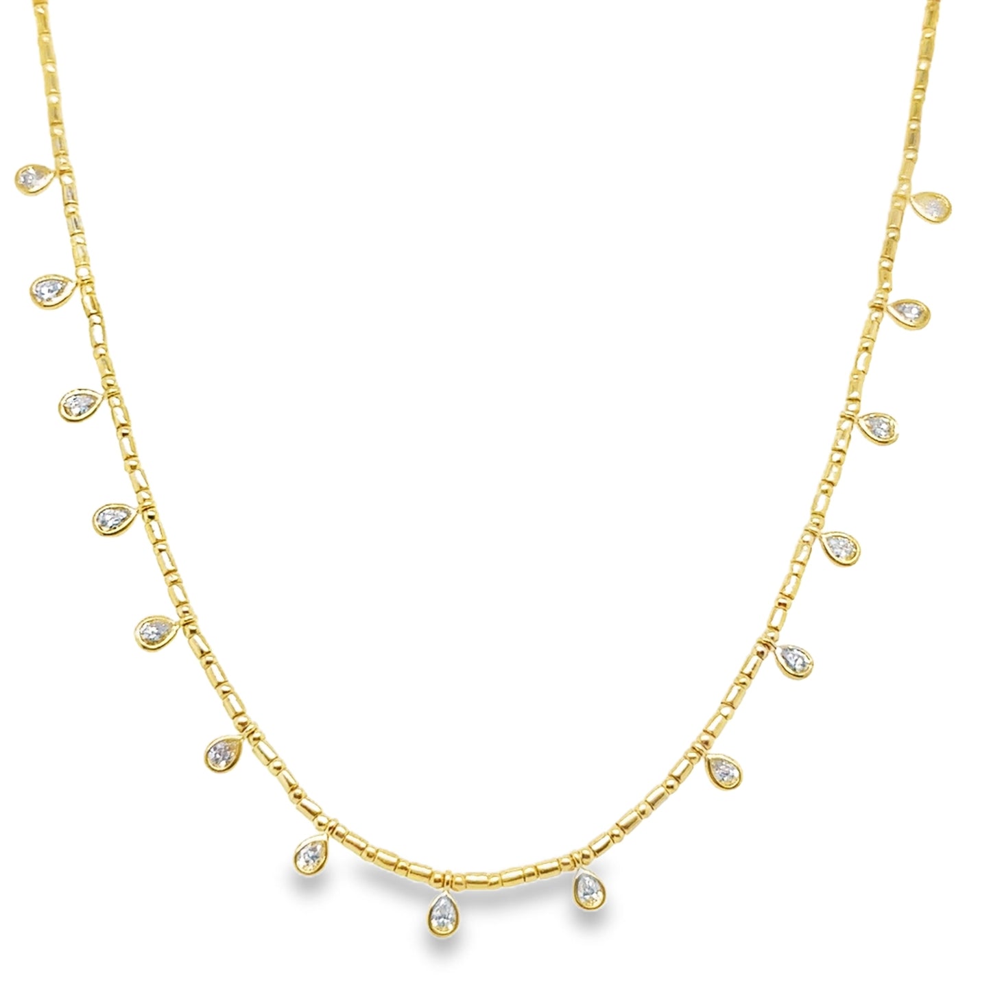 14KT GOLD PEAR SHAPE BEZELED DIAMOND DANGLING NECKLACE