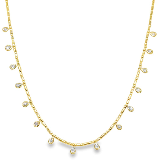 14KT GOLD PEAR SHAPE BEZELED DIAMOND DANGLING NECKLACE
