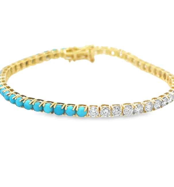 14KT YELLOW GOLD TURQUOISE AND DIAMONDS BRACELET