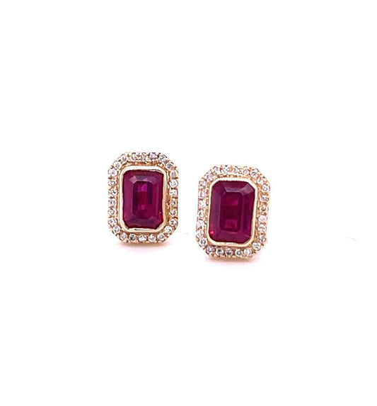 14KT YELLOW GOLD RUBY WITH DIAMOND EARRING