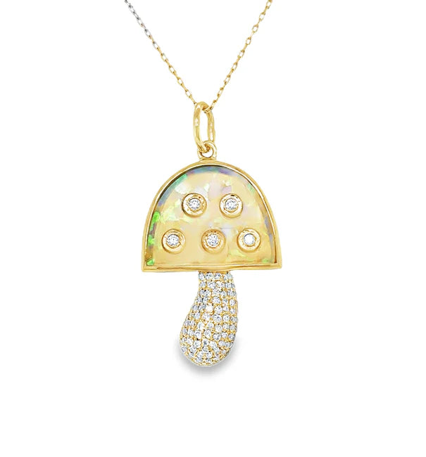 14KT YELLOW GOLD OPAL MUSHROOM PENDANT WITH DIAMONDS
