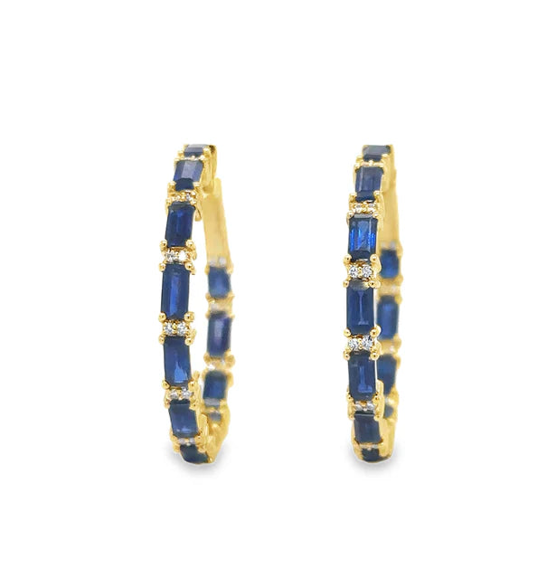14KT YELLOW GOLD SAPPHIRE AND DIAMOND HOOP EARRING