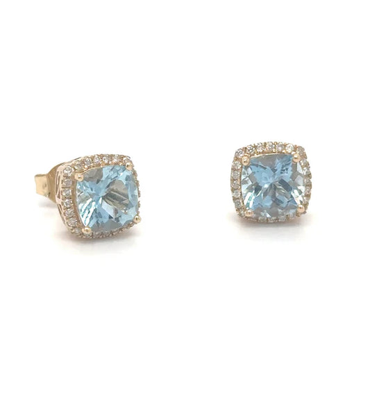 14KT YELLOW GOLD AQUAMARINE WITH DIAMONDS EARRING