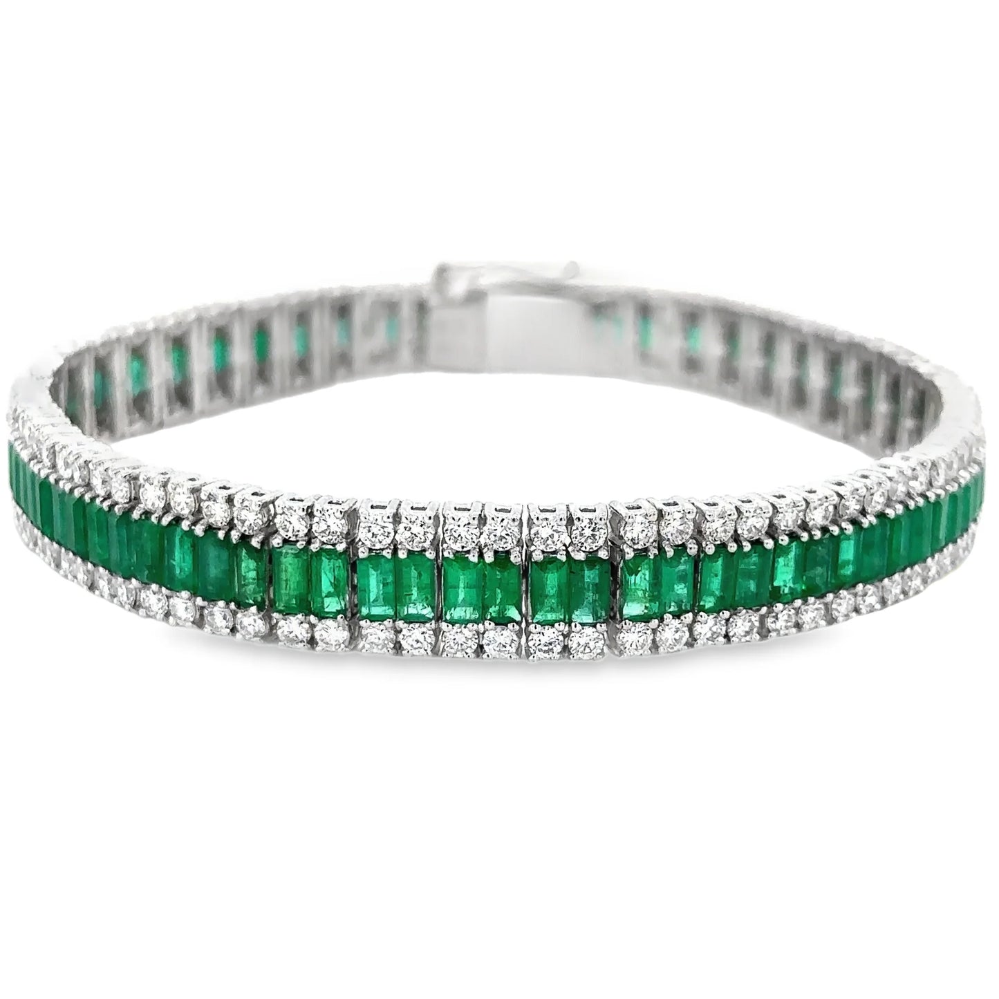 14KT WHITE GOLD EMERALD AND DIAMONDS TENNIS BRACELET