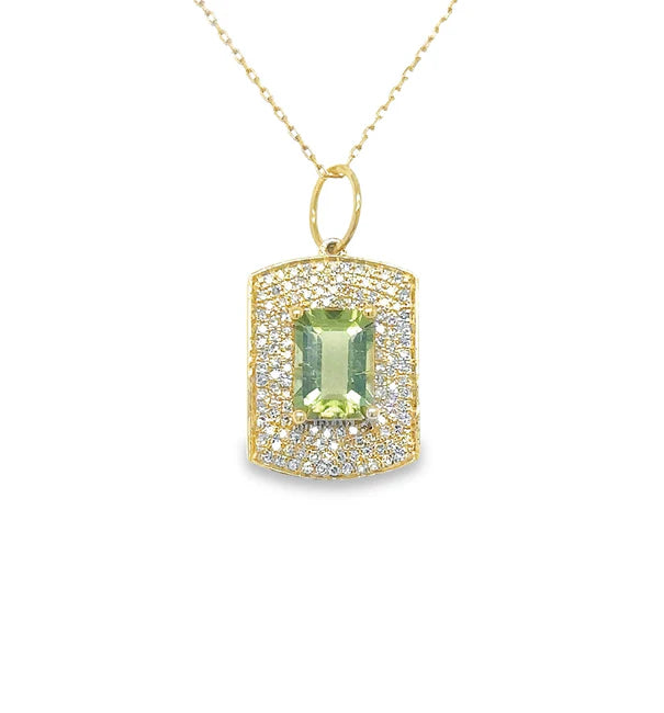 14KT YELLOW GOLD TOURMALINE AND DIAMONDS PENDANT