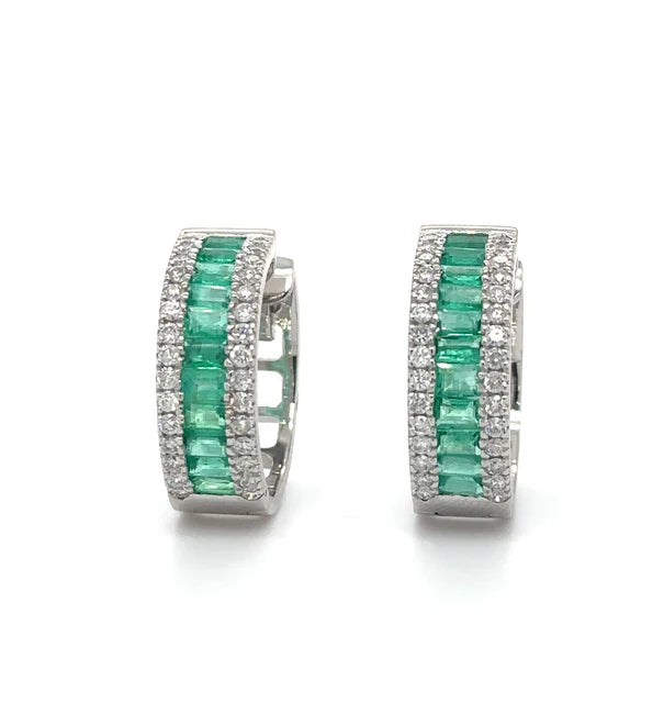 14KT WHITE GOLD EMERALD AND DIAMONDS EARRING
