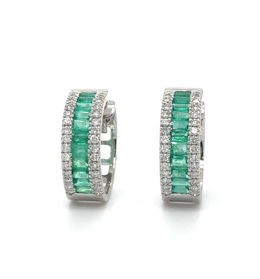 14KT WHITE GOLD EMERALD AND DIAMONDS EARRING