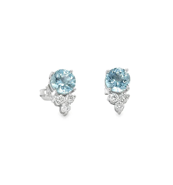 14KT YELLOW GOLD AQUAMARINE AND DIAMONDS EARRING