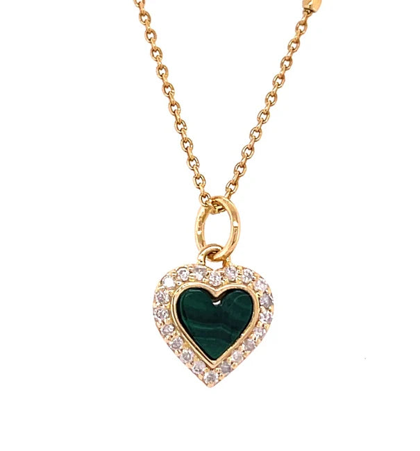 14KT YELLOW GOLD MALACHITE HEART PENDANT WITH DIAMONDS