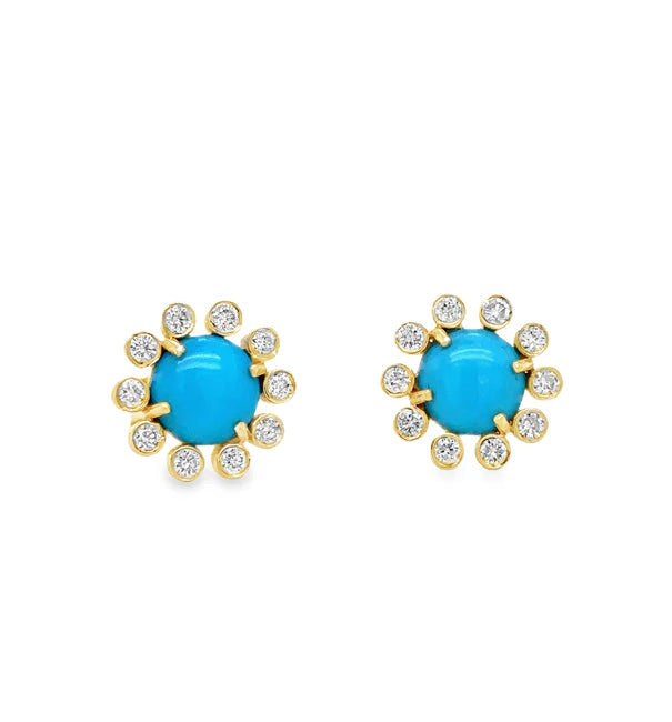 18KT YELLOW GOLD TURQUOISE AND DIAMONDS EARRING