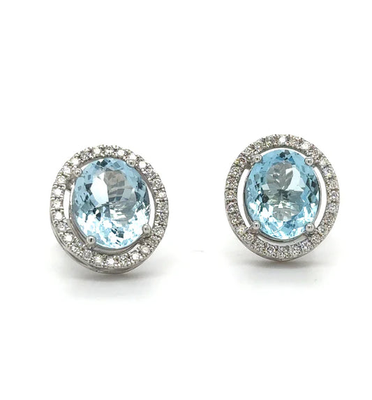 14K WHITE GOLD AQUAMARINE WITH DIAMONDS EARRING