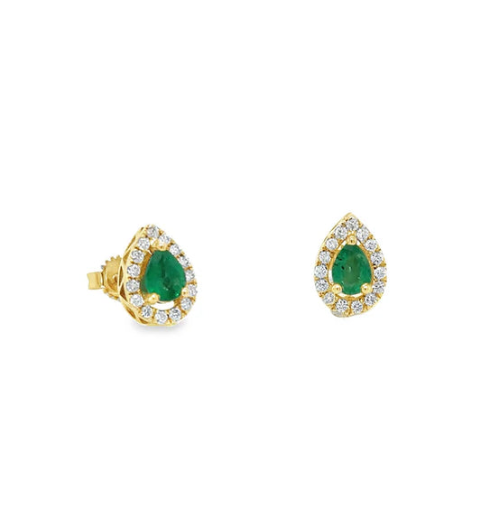 14KT YELLOW GOLD EMERALD WITH DIAMONDS EARRING