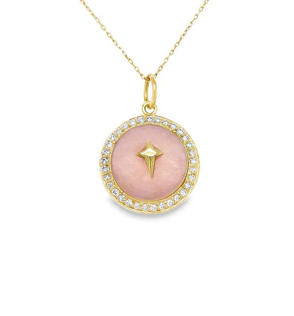 14KT YELLOW GOLD PINK OPAL PENDANT WITH DIAMONDS