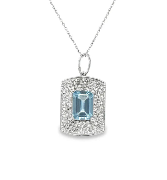 14KT WHITE GOLD AQUAMARINE AND DIAMONDS PENDANT