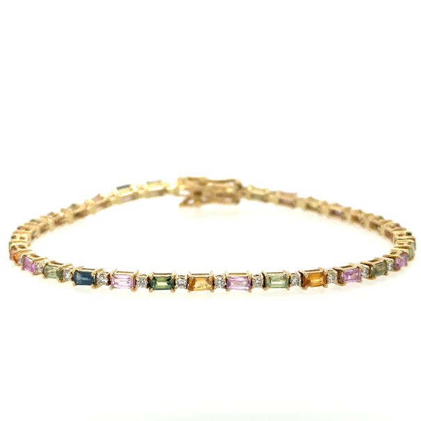 14KT YELLOW GOLD MULTI SAPPHIRE AND DIAMONDS BRACELET
