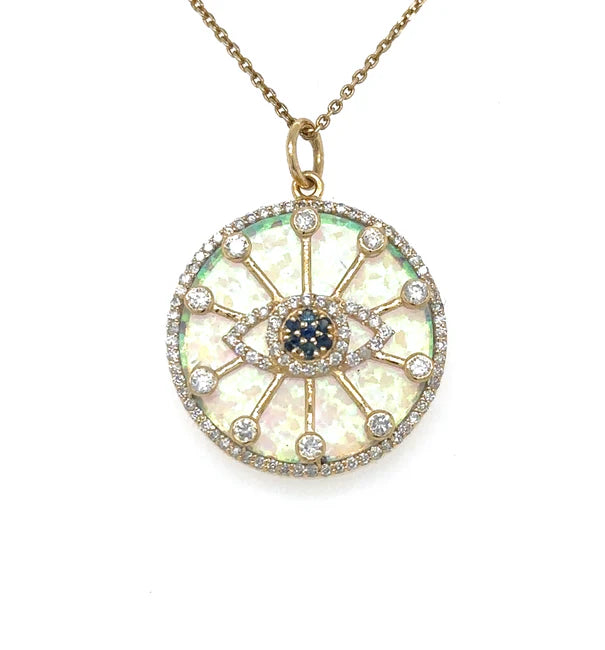 14KT YELLOW GOLD OPAL EVIL EYE PENDANT WITH DIAMONDS