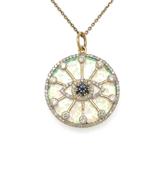 14KT YELLOW GOLD OPAL EVIL EYE PENDANT WITH DIAMONDS