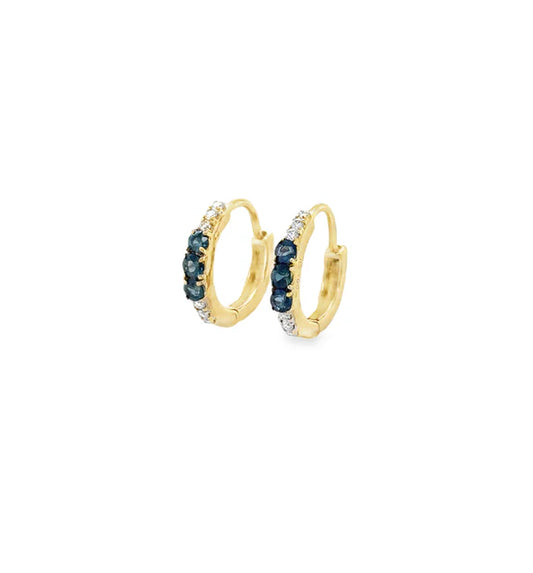 14KT YELLOW GOLD DIAMOND AND SAPPHIRE HUGGIES EARRING