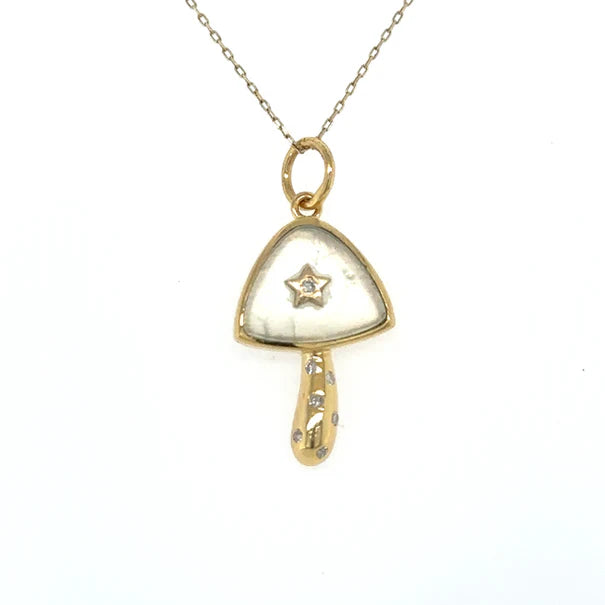 14KT YELLOW GOLD PREHNITE MUSHROOM STAR PENDANT WITH DIAMONDS