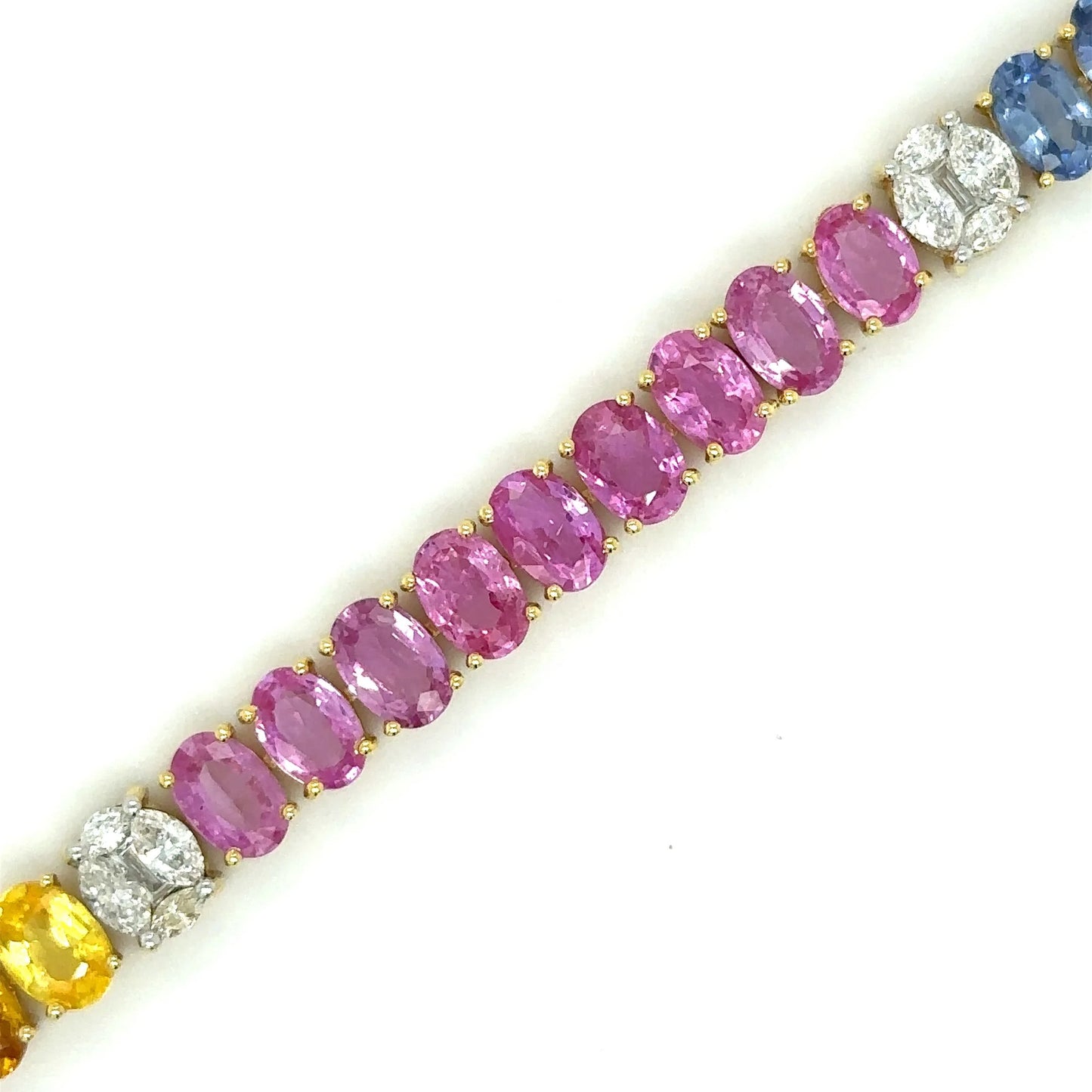 18KT YELLOW GOLD MULTI SAPPHIRE AND DIAMOND TENNIS BRACELET