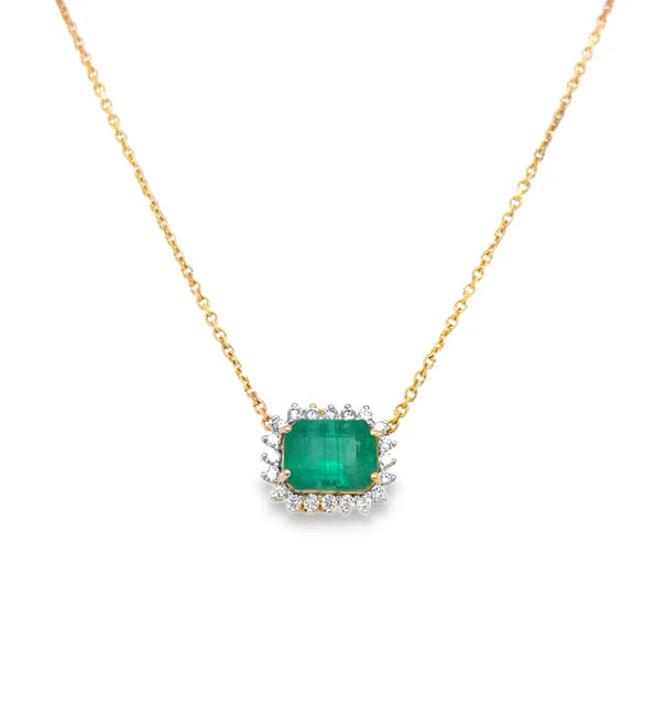 18KT YELLOW GOLD EMERALD AND DIAMOND NECKLACE