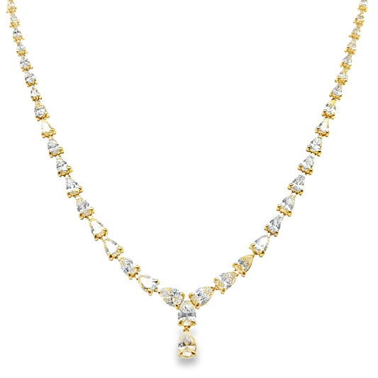 14KT GOLD PEAR SHAPE DIAMONDS DROP NECKLACE