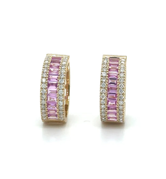 14KT YELLOW GOLD PINK SAPPHIRE AND DIAMONDS EARRING