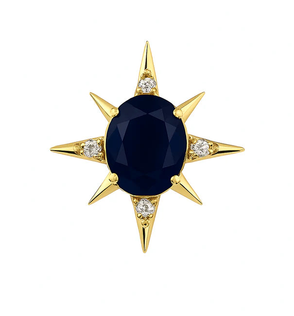 14KT YELLOW GOLD DIAMONDS AND BLUE SAPPHIRE COMPASS PENDANT