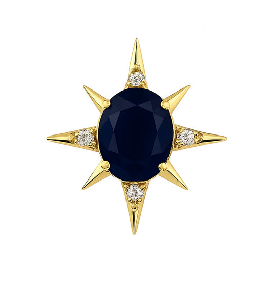 14KT YELLOW GOLD DIAMONDS AND BLUE SAPPHIRE COMPASS PENDANT