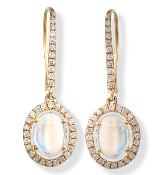 14KT. DIAMOND/MOON STONE EARRINGS