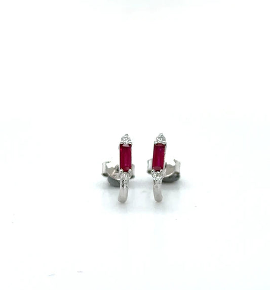 18KT WHITE GOLD RUBY AND DIAMOND EARRING