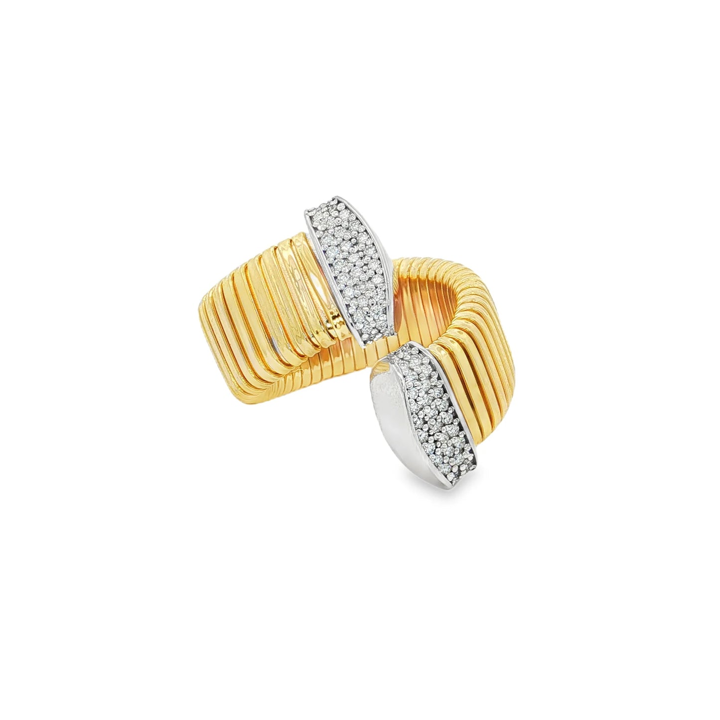 14KT YELLOW GOLD DIAMOND OPEN BYPASS RING