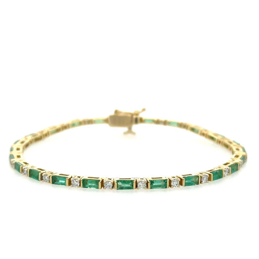 14KT YELLOW GOLD EMERALD AND DIAMONDS BRACELET