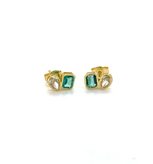 14KT YELLOW GOLD EMERALD AND YELLOW DIAMOND EARRING