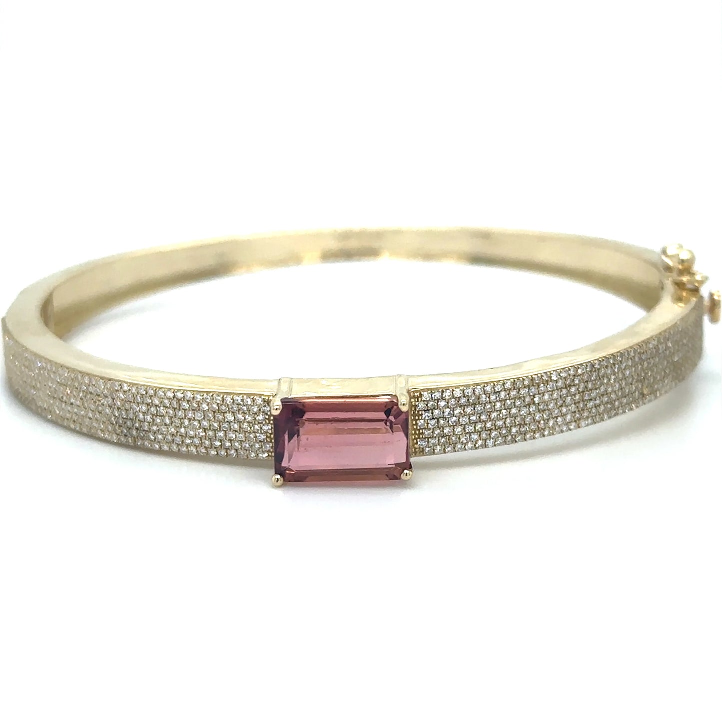 14KT YELLOW GOLD TOURMALINE AND DIAMONDS BANGLE