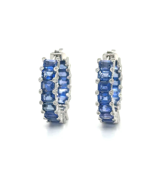 14KT WHITE GOLD SAPPHIRE AND DIAMOND HOOP EARRING