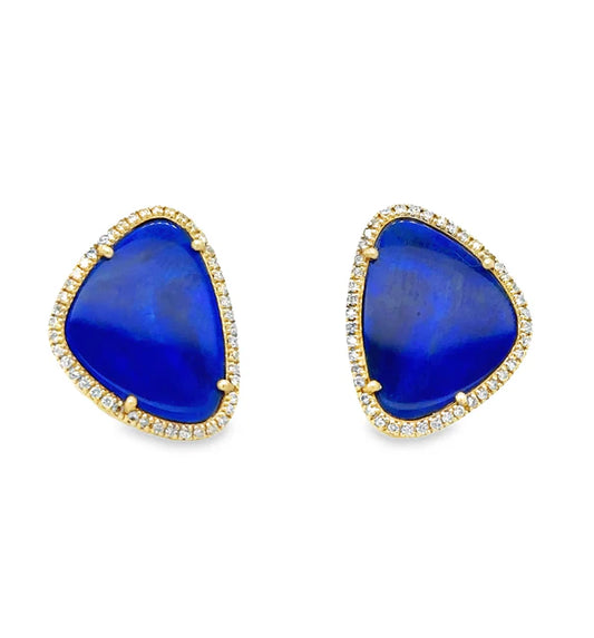 14KT YELLOW GOLD OPAL AND DIAMOND EARRING