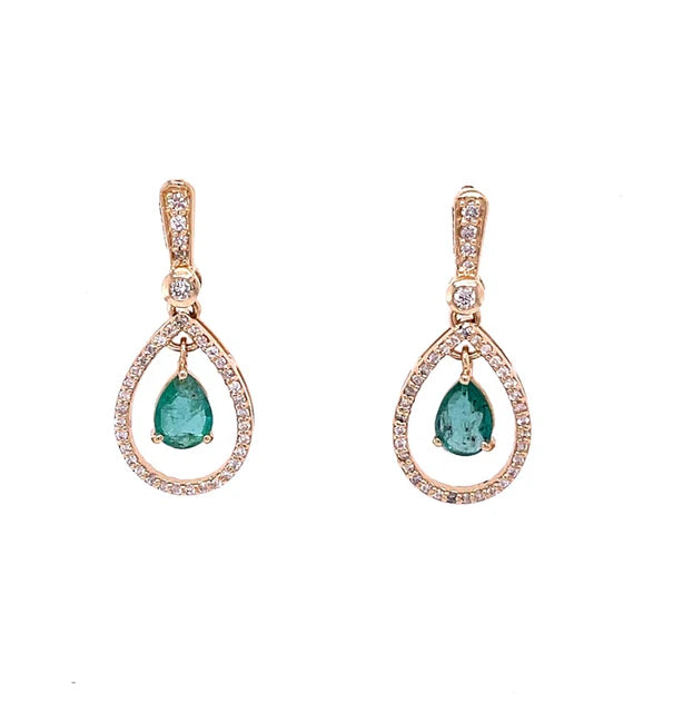 14KT YELLOW GOLD EMERALD PEAR EARRING