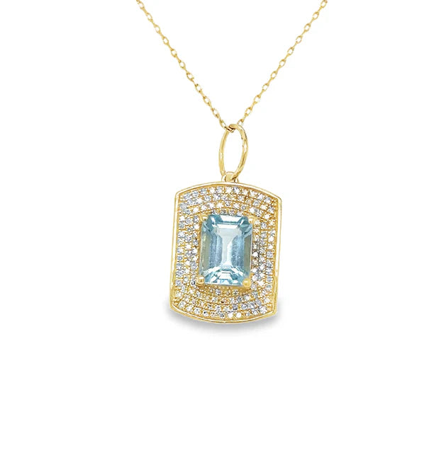 14KT YELLOW GOLD AQUAMARINE AND DIAMONDS PENDANT