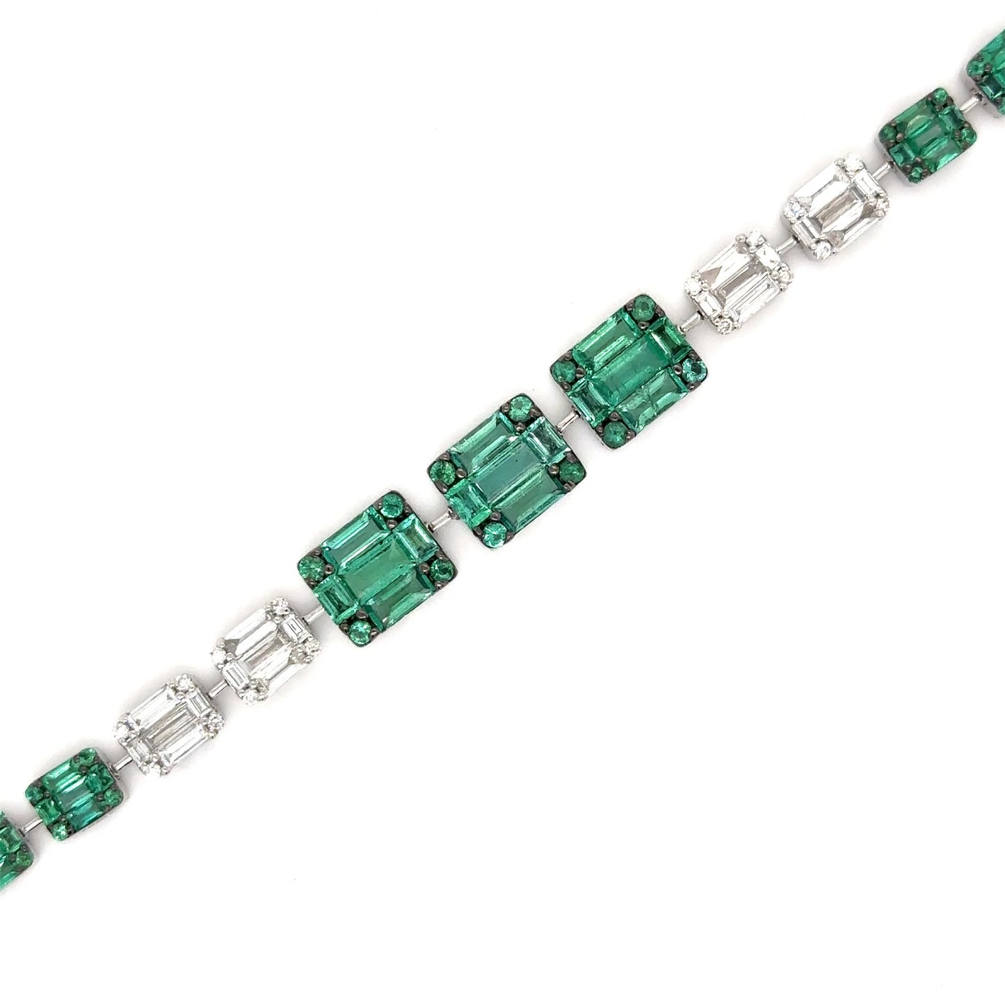 18KT WHITE GOLD EMERALD AND DIAMONDS TENNIS BRACELET