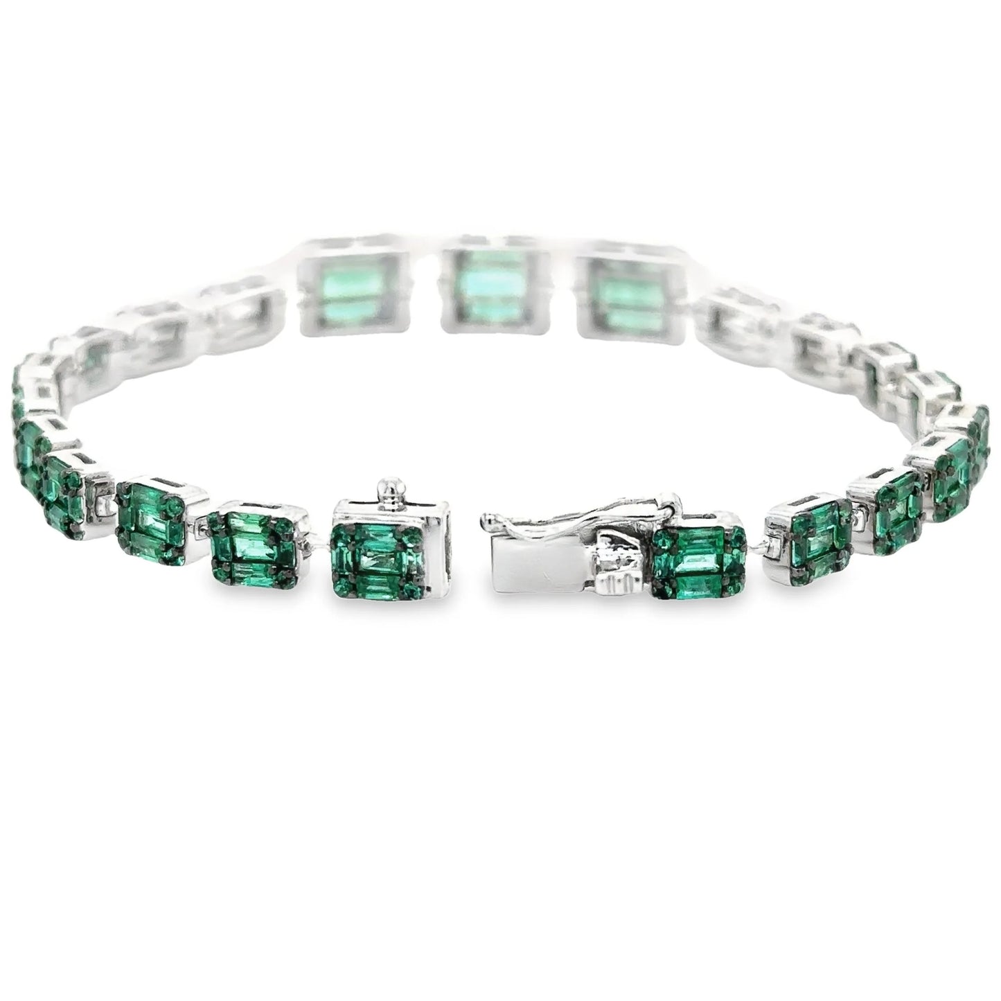 18KT WHITE GOLD EMERALD AND DIAMONDS TENNIS BRACELET