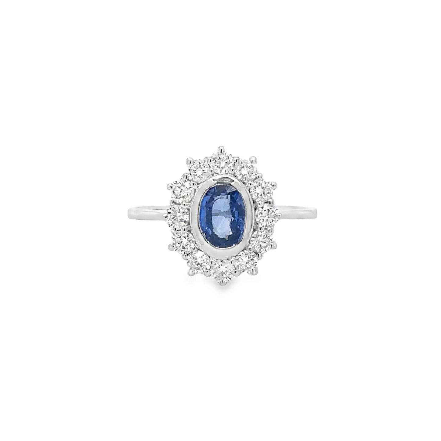18KT WHITE GOLD BLUE SAPPHIRE AND DIAMONDS RING