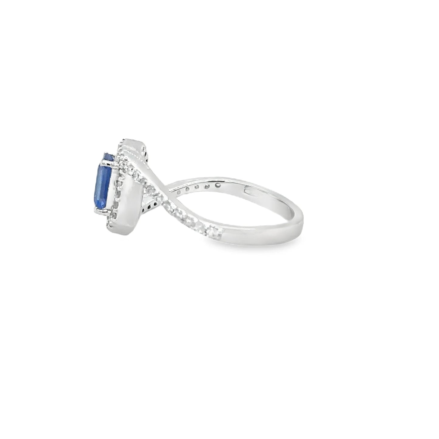 18KT WHITE GOLD BLUE SAPPHIRE AND DIAMONDS RING