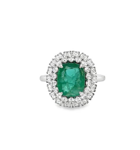 18KT WHITE GOLD EMERALD AND DIAMONDS RING