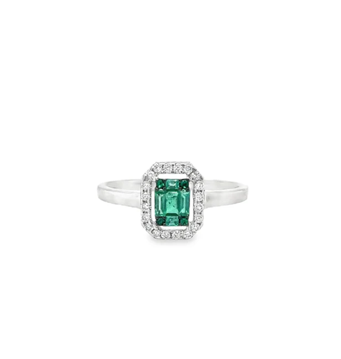 18KT WHITE GOLD EMERALD AND DIAMONDS RING