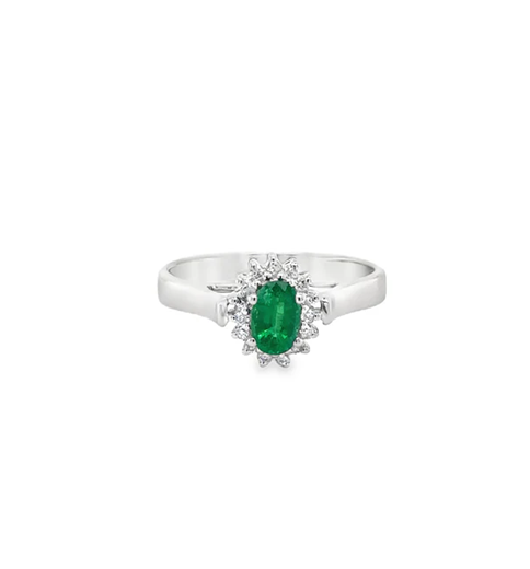18KT WHITE GOLD EMERALD AND DIAMONDS RING