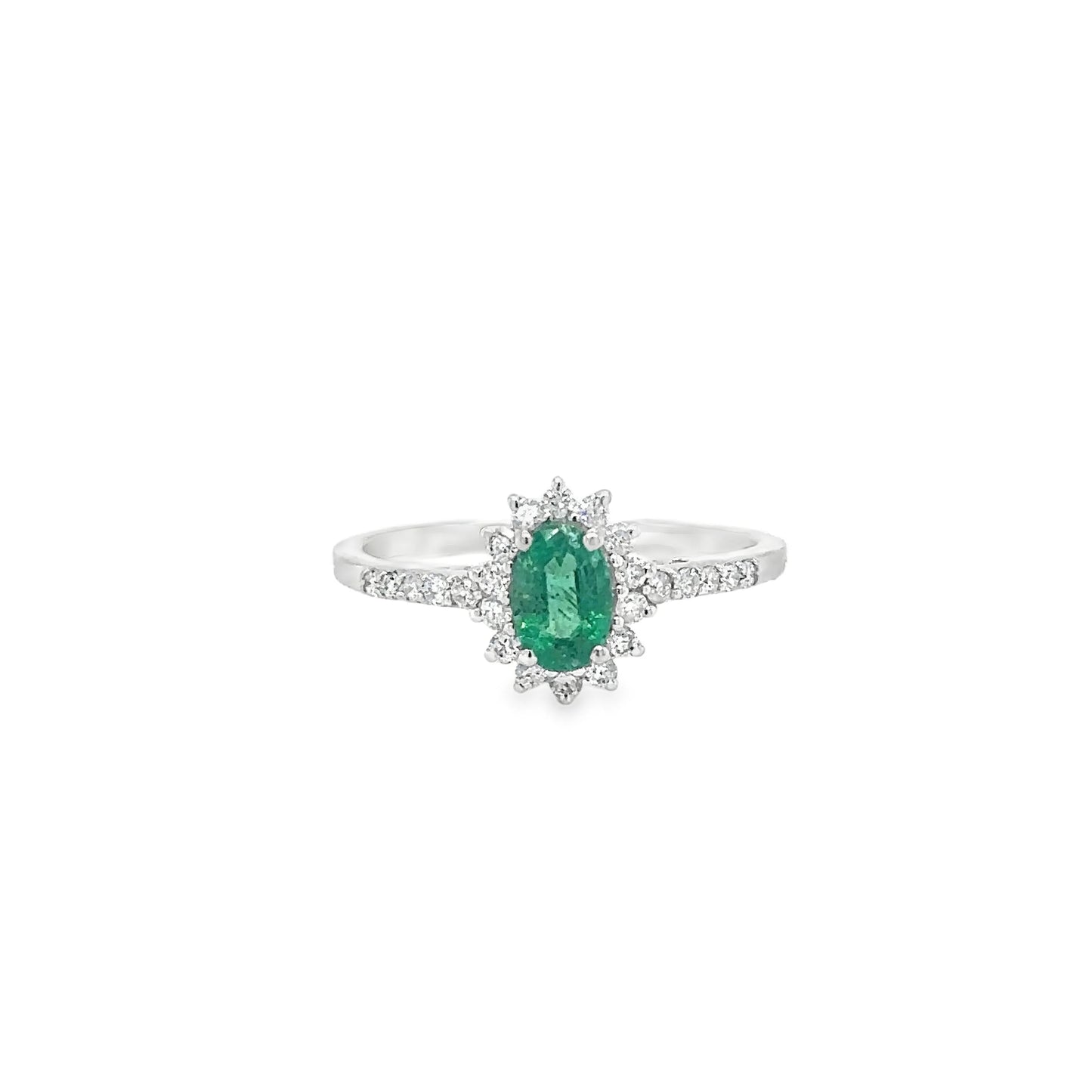 18KT WHITE GOLD EMERALD AND DIAMONDS RING