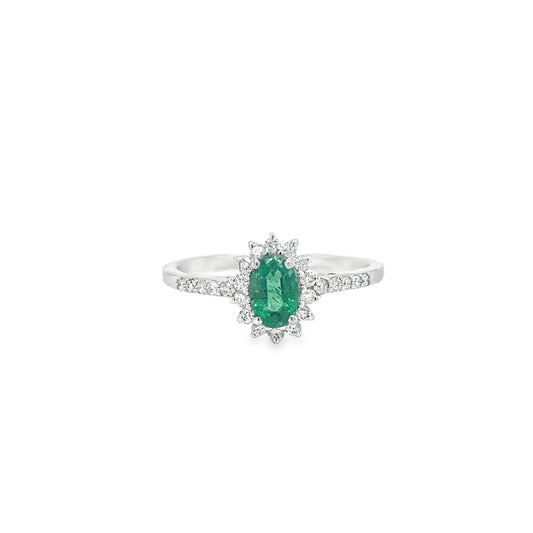 18KT WHITE GOLD EMERALD AND DIAMONDS RING
