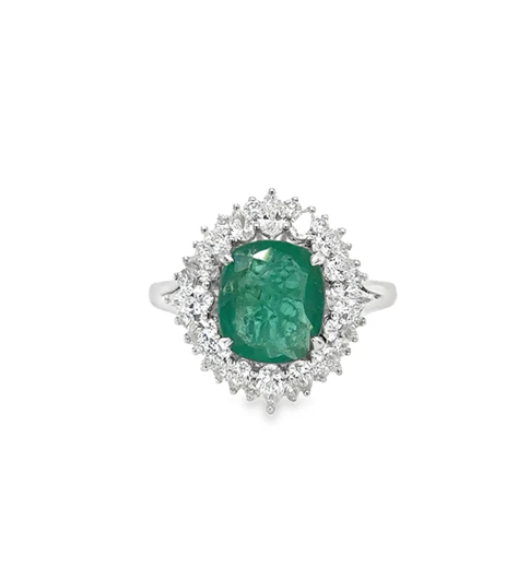 18KT WHITE GOLD EMERALD AND DIAMONDS RING